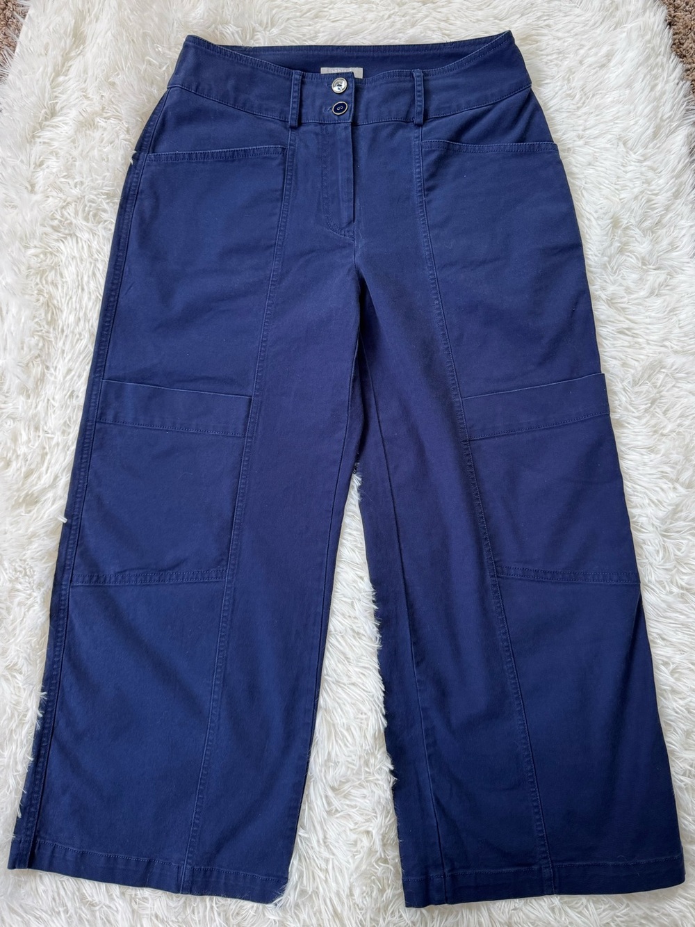 Habitat navy blue multi pocket cargo wide leg cropped cotton pants size 10